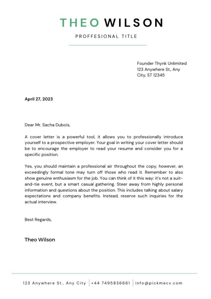 Cover letter template