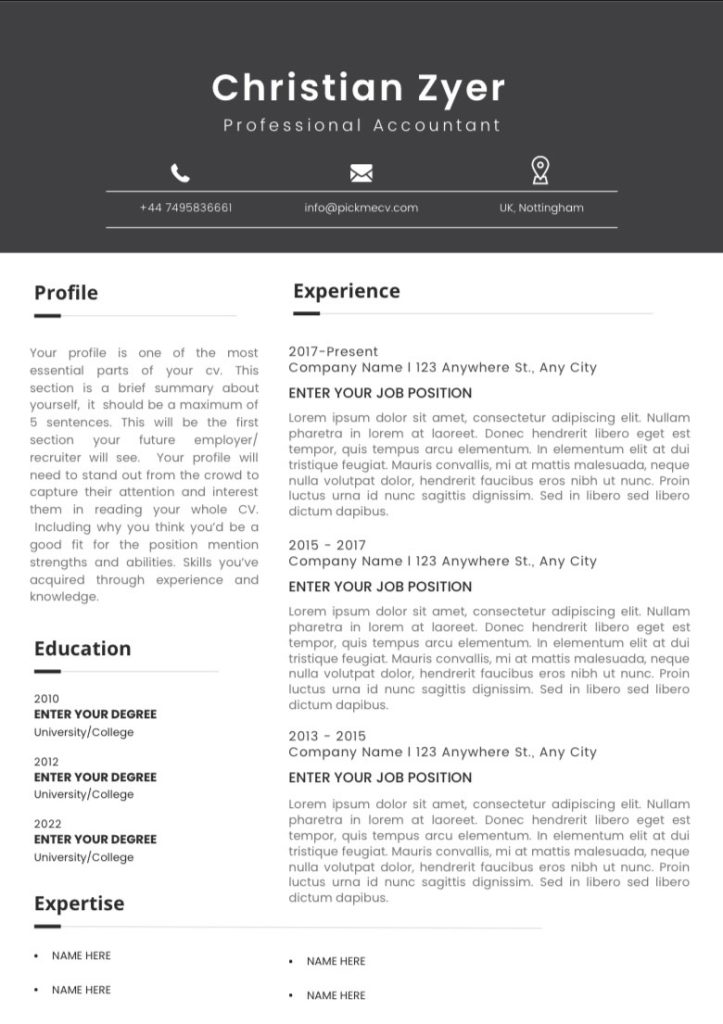 cv examples | PickmeCV